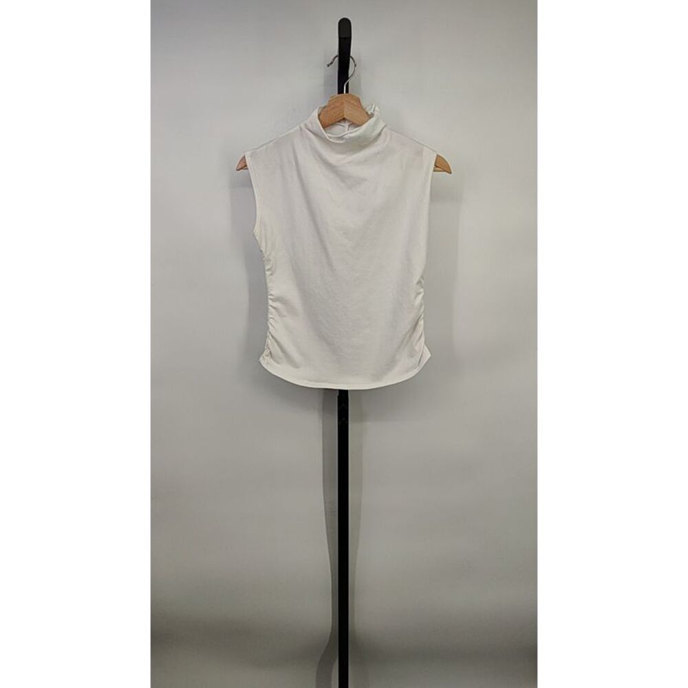 Quince Women Stretch Cotton Jersey Sleeveless Mock Neck Top White Sleeved M - Picture 1 of 3